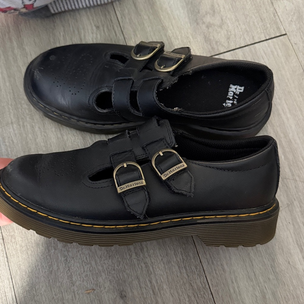 Dr. Martens mary janes shoes Black Leather Double Buckle Shoes